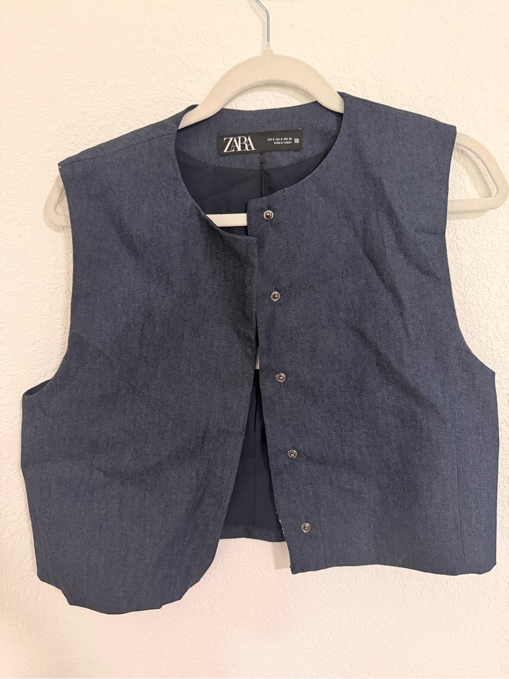 ZARA Navy Sleeveless Snap-Front Denim Vest